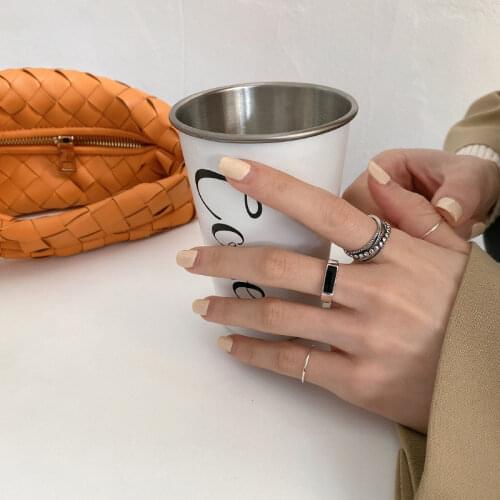 925 Sterling Silver Simple Black Drop Glaze Square Open Finger Ring for Women Fashion Party Jewelry Gifts Wholesale S-R864