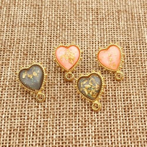 10pcs Retro Palace Resin Heart Earring Findings One Hole Fashion Jewelry Charms Cute DIY Eardrop Dangle Stud Earrings Accessory