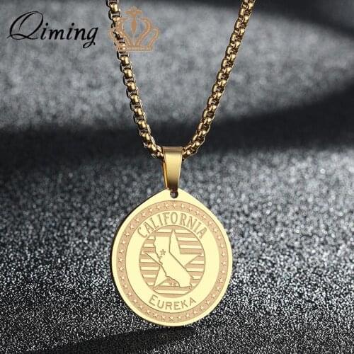 USA Eureka California Pendant Stainless Steel Necklace For Women Men Dainty BFF Jewelry American States Collection Gift