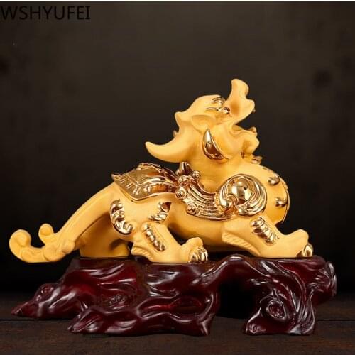 Chinese Style Lucky Fengshui Mascot Resin Statue Home Living Room Office Table Ornaments Housewarming Birthday Christmas Gifts