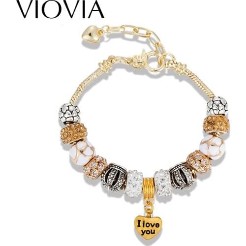 VIOVIA Brand Fashion Bracele Chain Bracelet Heart Charm Bracelets For Women DIY Beads Crystal Bracelets & Bangles Jewelry B16080