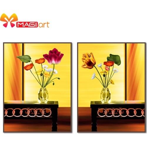 Cross stitch kits Embroidery needlework sets 11CT water soluble canvas patterns 14CT Mordern style flowers in glass vase-NCMF071