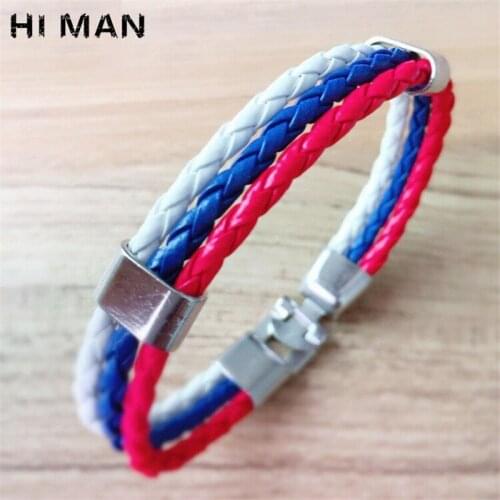 HI MAN Trendy Multilayer Leather Bracelet For Men Women Fashion Flag Color Wristband Charm Jewelry Bracelet Gift Wholesale