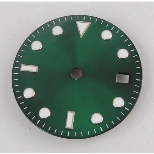 28.5mm Green Sterile Watch Dial Luminous Date Window Fit NH35 ETA 2836 Miyota 8215 Movement