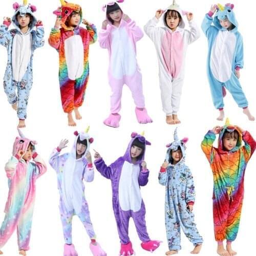 Winter Pajamas For Girls Children Kigurumi Pyjamas Kids Hooded Costumes Cartoon Animal Sleepwear Unicorn