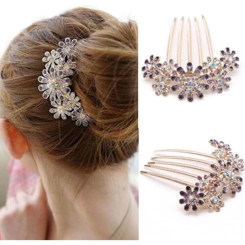 1Pcs Fashion Crystal Flower Hairpin Metal Hair Clips Comb Pin for Women Female Hairclips Hair Comb Hair Jewelry Styling Tool