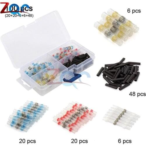100pcs HOT Box Heat Shrink Solder sealing Shrinkable Sleeve Waterproof Wire Crimp Butt Terminals Terminator Electrical Conector