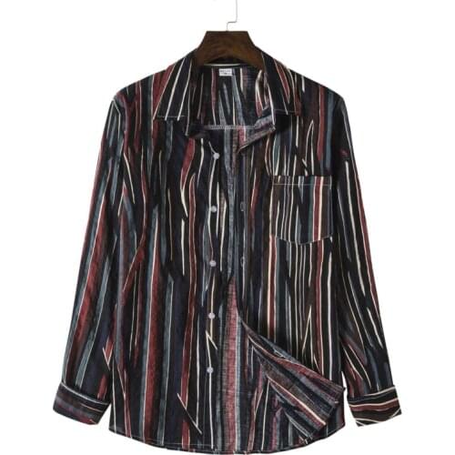 2021 Fashion Mens Striped Shirts Casual Hawaiian Men Long Sleeve Color Pinstripe Printed Button Up Shirt Blouse Male