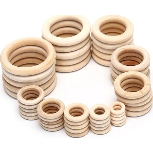 10 Sizes Natural Wood Teething Beads Wooden Ring Children Kids DIY Wooden Jewelry Making Crafts 5/10/20/50pcs