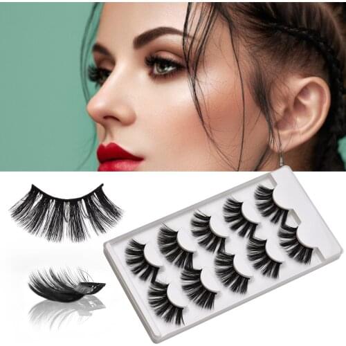 5 Pairs 20MM 3D Faux Mink Natural False Eyelashes Handmade Luxurious Volume Fluffy Reusable Eyelash MaKeup Tools