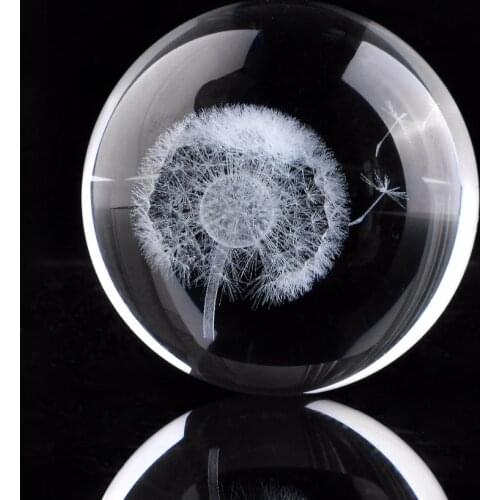 60mm 3D Dandelion Laser Engraved Crystal Ball with Stand,Art Decor Quartz Glass Home Accessories Wedding Birthday Party Gifts