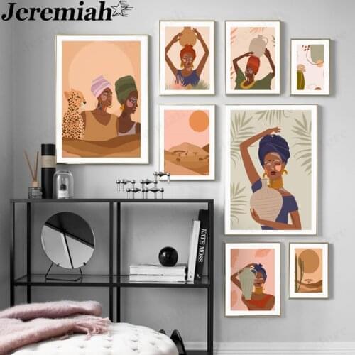 African Beauty Canvas Poster Desert Cactus Leopard Painting Picture Print Wall Art Modern Home Room Decoration Accessories