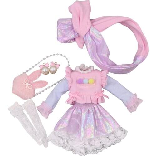 DBS blyth factory 1/6 bjd Gradient top skirt suit with white stockings and earrings icy licca doll girl toys gift