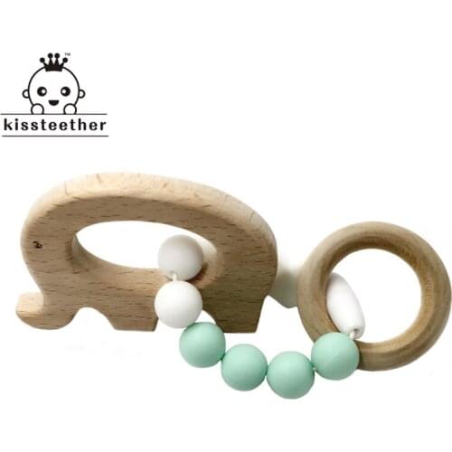 Baby Teether Wooden Baby Bracelet Animal Shaped Mom Kids Jewelry Teething For Baby Organic Wood Silicone Beads Baby Bangle