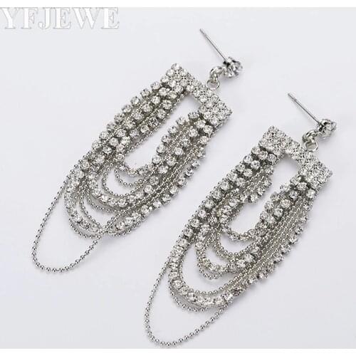 YFJEWE Floral Shape Silver color Crystal Long Dangle Drop Earrings Wedding Bridal Chandelier Party E144