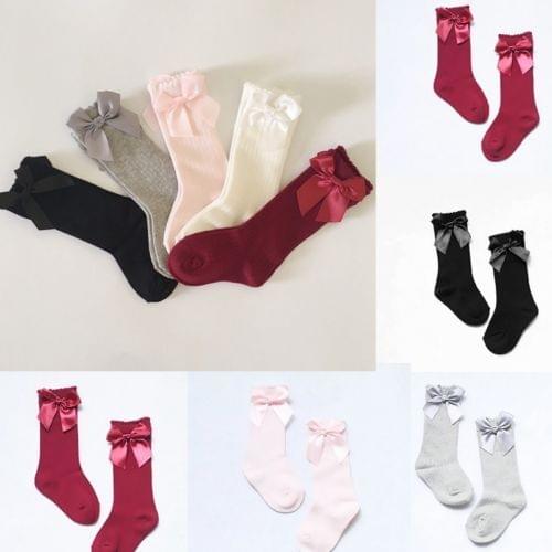 Infant Kids Baby Girls Knee High Socks Cotton Bow Knee Cute Cotton Solid Socks Set Baby Girl 0-4T
