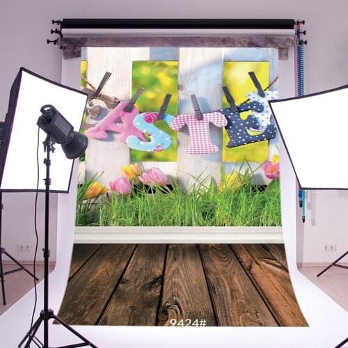 Photography Backdrops Easter Flowers Green Grass Field Nostalgia Stripe Wood Floor Seamless Portraits Background