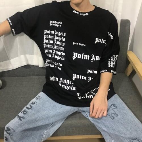 Palm Angels full-print barrage LOGO short-sleeved male PA letter printing bat sleeve round neck T-shirt female couple