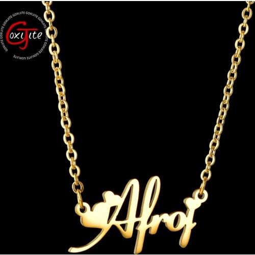 Goxijite Personalized Name Pendant Necklace Stainless Steel Gold Cursive Font Nameplate For Women Jewelry Accessaries