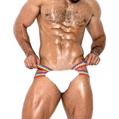 OR/BS3502 Jockstrap Rainbow band Soft Cotton Jockstrap Underwear Sexy Gay Penis pouch bikini buttocks Hollow thong men underwear