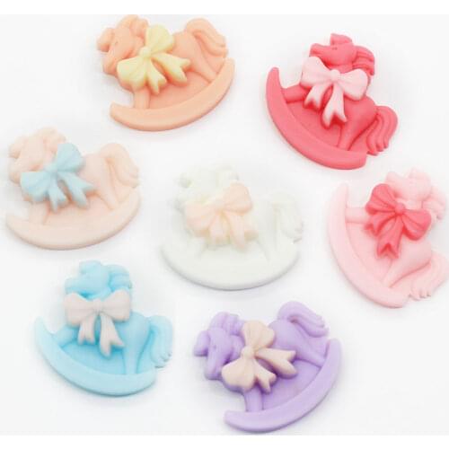 100/50 pcs Hot Selling Pastel Color Cute Resin Little Rocking Horse Flatback Cabochon For Miniature Art DIY Craft Scrapbooking