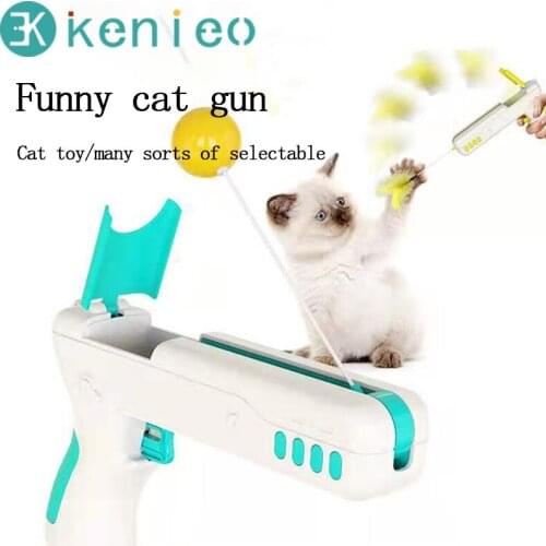Kenieo Pet Toys Gun Cat Top Interactive Puzzle Training Rebound Funny Kitten Teaser Feather For Play Game Supplies
