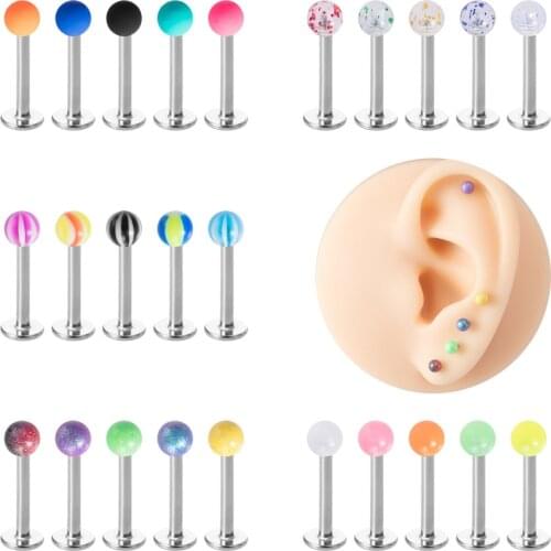 5PCS 8mm Surgical Steel Lip Ring Acrylic Ball Tragus Helix Bar Cartilage Piercing Jewelry Labret Piercing Monroe Stud Women 16G