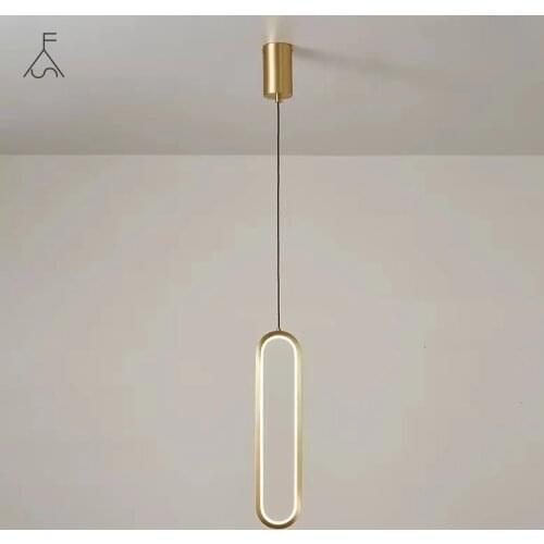 Modern Minimalist Copper Pendant Lamp with Long Wire Dimmable LED Ceiling Hanging Light for Bedroom Bedside Living Room Decor
