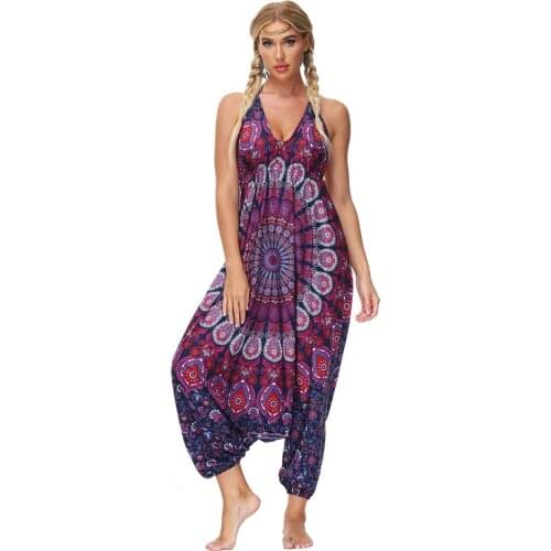Sarouel Women Summer Pop Drop Crotch Jumpsuit Sexy Backless Siamese Trousers Beach Yoga Fitness Rompers Oversized Boho Jumpsuit