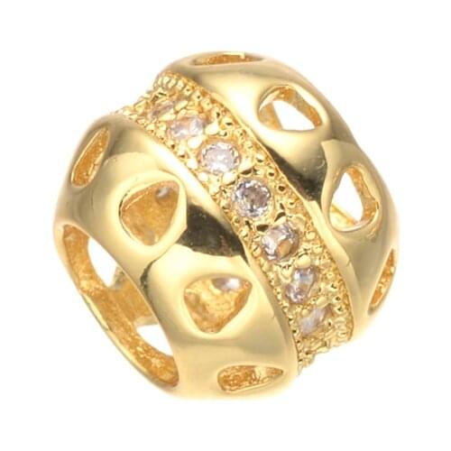 Diy Jewelry Supplies Micro Pave Zircon Big Hole Hollow Metal Spacer Beads For Natural Stone Beads Handmade Jewelry DIY Making