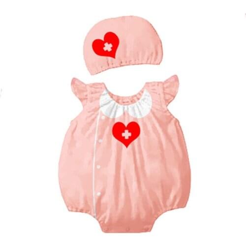 Baby Girls Lovely Nurse Costume Cosplay Rompers Jumpsuits for Infant Toddler Short Summer Halloween Birthday Party Fancy Dress