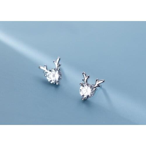 MloveAcc Cute Elk Christmas Earring with Enamel Cubic Zirconia 925 Sterling Silver Stud Earrings for Women Girls Lovely Jewelry