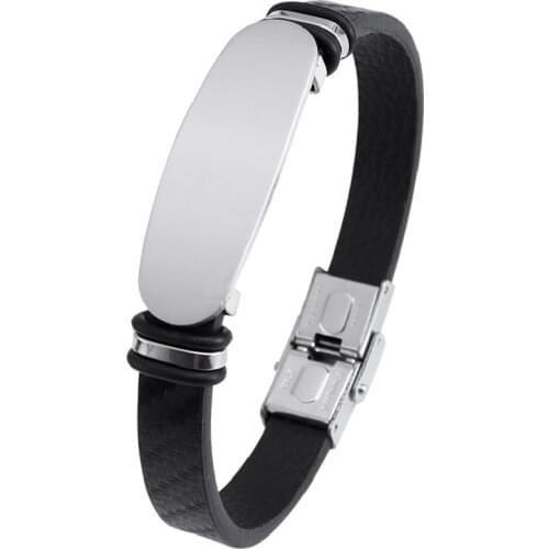 2021 New European And American Fashion Retro Processing Custom Lettering Geometric Titanium Steel Mens Leather Bracelet