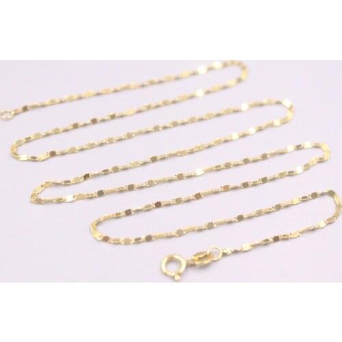 AU750 Pure 18K Yellow Gold Chain 1.1mm Wide Tile Link Necklace 1.8g / 18inch For Women Lucky Gift