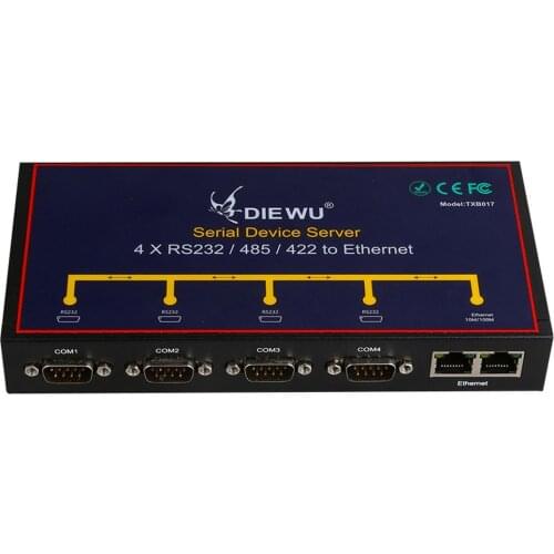 DIEWU Industrial 4 Ports Serial Device Server Converter Ethernet to RS232/422/485 Support VCOM/TCP Server/ TCP Client/UDP mode