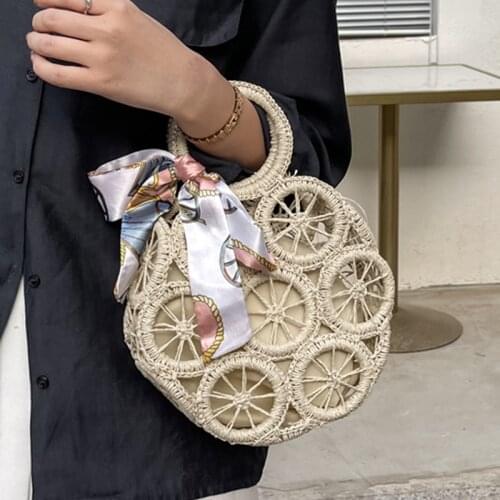 Shoulder Belt Semicircle Hand-Woven Straw Rattan Handbag Lace Rattan 2021Summer Casual Beach Shoulder Crossbody Bag