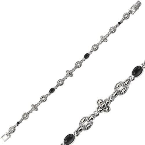 Silver 925 Sterling Marcasite & Natural Stone Bracelet