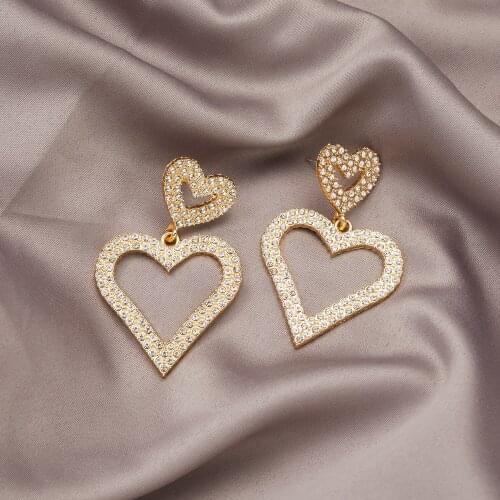 Gorgeous Shiny Rhinestone Heart Dangle Earrings For Women Starry Double Hollow Heart Earrings Bridal Party Wedding Jewelry Gifts