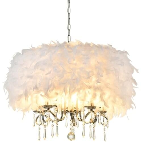 Modern Bedroom White Feather Bedroom Pendant Lights Princess Room Lamp European Crystal Shop Deco Hanging Lights Lighting