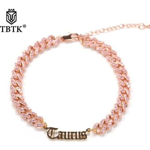 TBTK Stainless Steel Constellations With Butterfly Iecd Out Full 9mm CZ Cuban Anklet Extension Hip Hop Jewelry Drop shipping