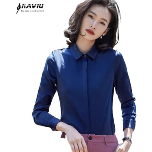 Navy Blue Formal Shirt Women Long Sleeve 2020 Autumn New Slim Chiffon Blouses Office Ladies High-End Business Work Tops