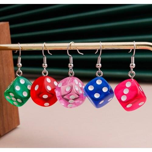 Fun Cute Cartoon 3D Dice Drop Earring Lady Handmade Fashion Mini Candy Color Casino Dangle Earrings for Women Funny Jewelry Gift