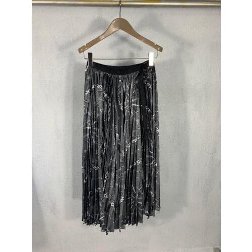 Autumn Luxury New Women Prints Pleated Skirt For Ladies High Quality Midi Skirt 2 Color Ddxgz3