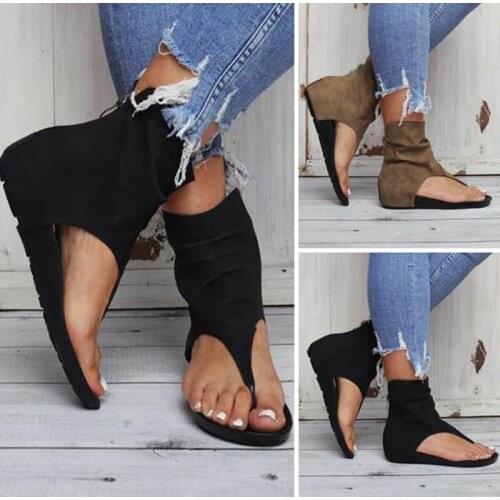 2021 Ladies Sandal Clip Toe Flat Women Platform Pu Leather Gladiator Shoes Summer Female Flip Flop Zipper Plus Size Casual Woman