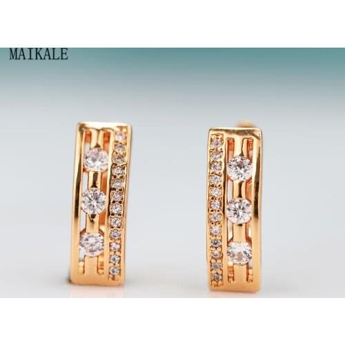 MAIKALE Simple Copper Cubic Zirconia Stud Earrings For Women Gold Hollow Zircon Korean Earings To Gift Fashion Jewelry Wholesale