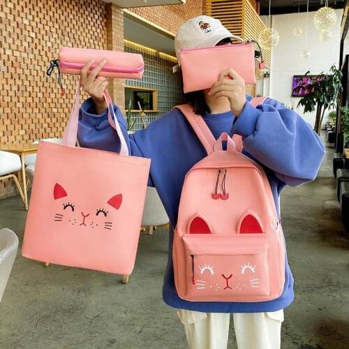 4 Pcs Set Harajuku Women Laptop Backpack Canvas School Bags For Teenage Girls Kawaii College Student Kids Book Bag Rucksack 2021