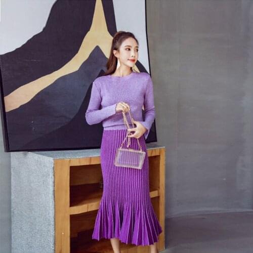 New womens temperament sets o-neck full sleeve sweater and slim solid color skirt comfortable warm OL autumn Two pieces sets