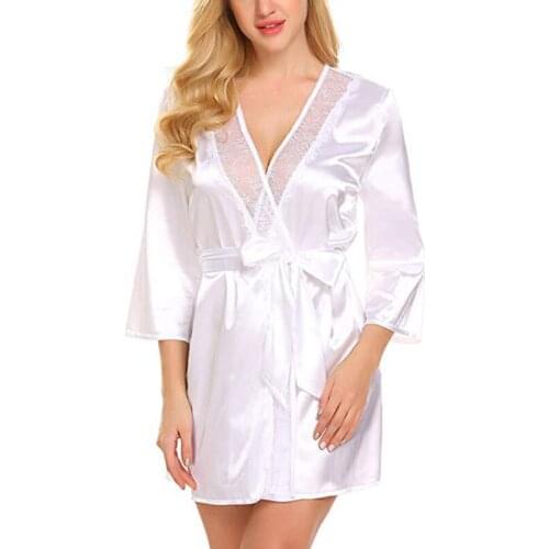 Womens Silk Satin Robe Bride Bridesmaid Dress Wedding Kimono Bathrobe Sleepwear Sleep Wear Night Gown Lingerie Dress