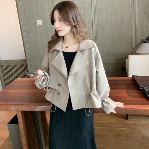 Autumn and winter womens drawstring solid color short coat goddess wild small light cooked outer wear top