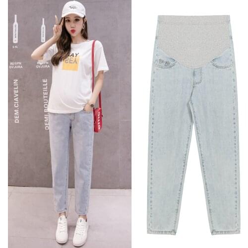 00061# Maternity pants Summer Maternity Jeans Belly Support Pants Support Abdomen Elastic Waist Maternity Trousers